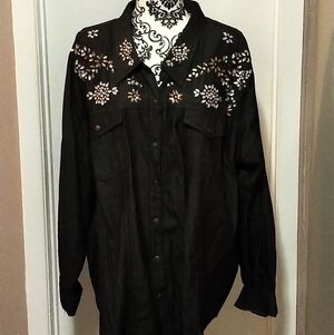 🆕 3X Diane Gilman Embellished Black Denim Shirt